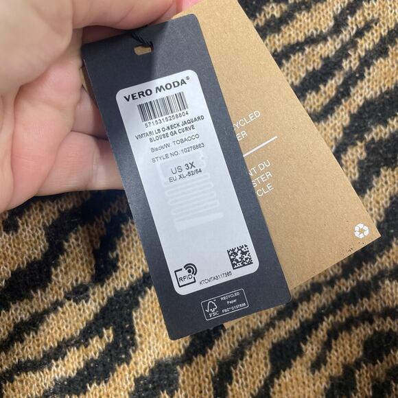 Vero Moda Plus 3X Mariam Knit Sweater Black Zebra Animal Print Long Sleeves - Picture 8 of 9